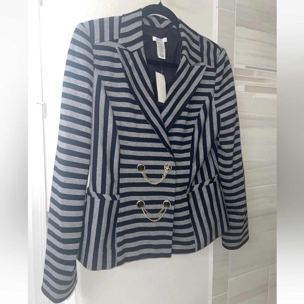 Cache Nautical Black Stripe Blazer With Anchor Bu… - image 2